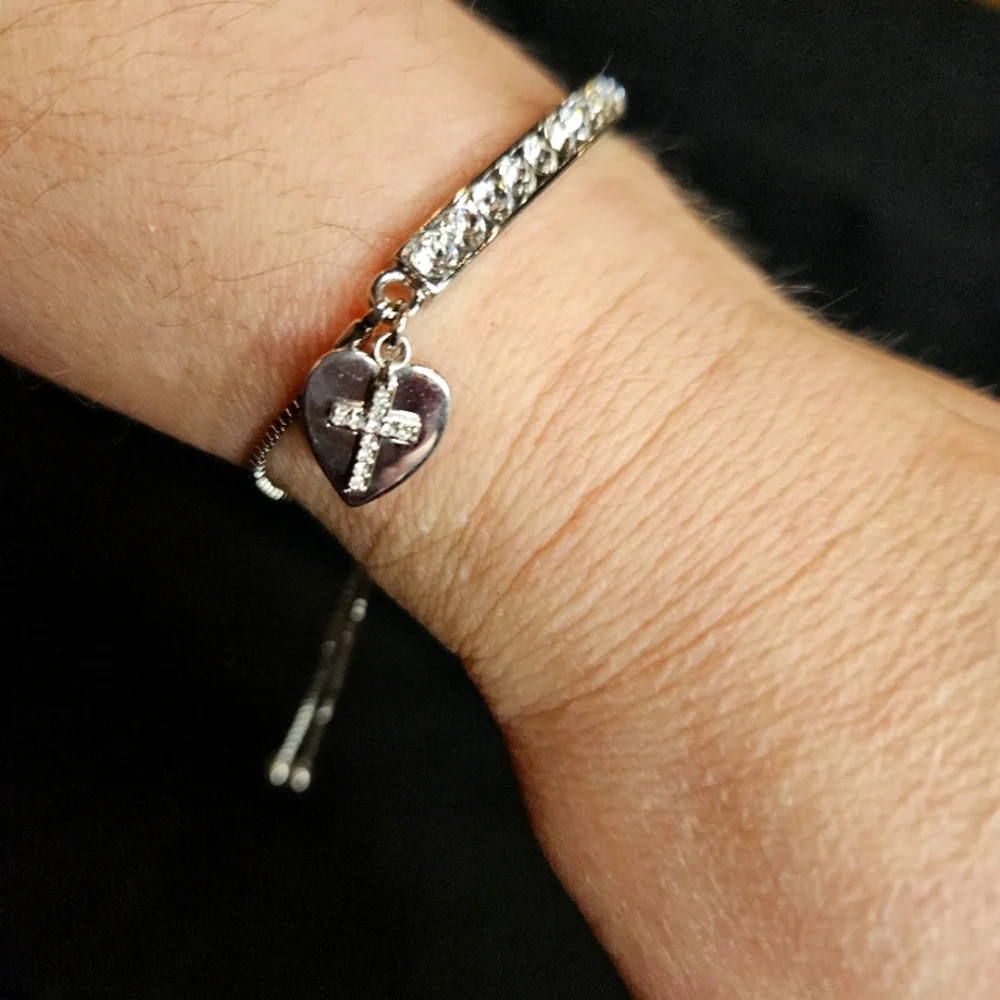 Brilliance Silver Plated Faith Swarovski Crystal Cross Heart Slider Bracelet